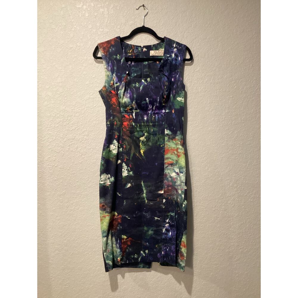 Lela Rose painterly abstract Printed sleeveless fitted sheath cotton Dress 4